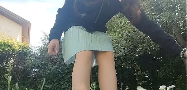  whore! pissing and burping in the public park without underwear